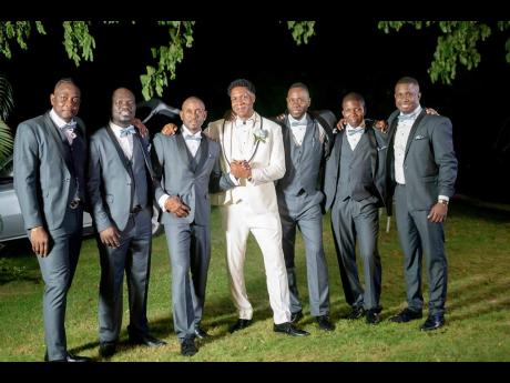The groomsmen and groom (from left): Odaine Stewart, Dr Romaine Lewis, Paul Whyte, Llaurence Whyte, Christopher Whyte, Leon Whyte, and Austin Rowe.