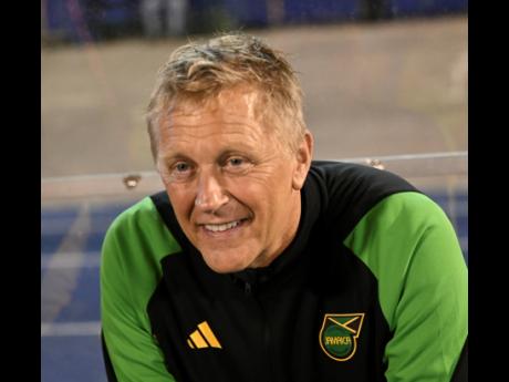 National coach Heimir Hallgrimsson finds reason to smile during Jamaica’s 1-0 Concacaf Nations League A win over Honduras at the National Stadium on Friday.