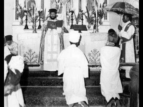 Archimandrite Leike M. Mandefro conducting the first Ethiopian Orthodox Church high mass in Jamaica at the Kingston Parish Church on Sunday, May 24, 1970.