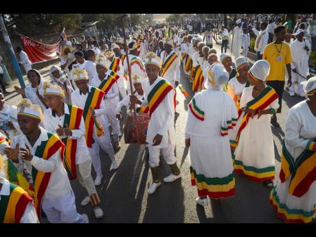 Christians from the Ethiopian Orthodox Church celebrate the first day of the festival of Timkat, or Epiphany, in the capital Addis Ababa, Ethiopia, on Sunday, January 19, 2020. The annual festival celebrates the baptism of Jesus Christ in the River Jordan.