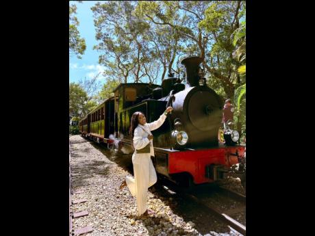 Dressed in an white set, the world-traveller was excited to learn more about St Nicholas Abbey Heritage Railway in Barbados.