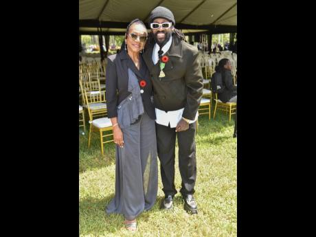 Tarrus Riley and his mother Lavern at King’s House on Monday.
