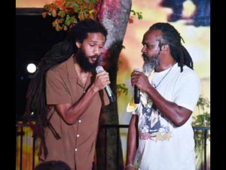 Peter Tosh’s son Andrew (right) and his grandson Andre, perform his single ‘Lessons in my Life’.