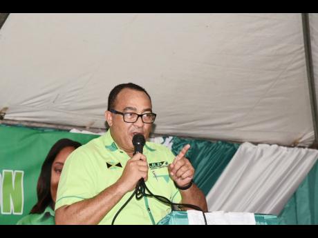 Dr Christopher Tufton addresses  JLP supporters at the Brampton divisional conference on Sunday, October 22.