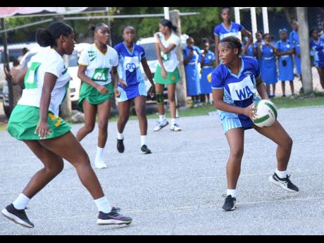Action from the ISSA Urban Schoolgirl netball competition between St Catherine High School (blue) and St Jago High at St Catherine High School on October 20.