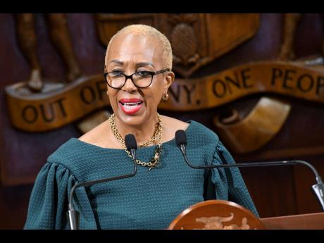 Fayval Williams, Minister of Education and Youth, speaks during the post Cabinet press briefing at Jamaica House in Kingston on Wednesday.