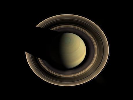 
A mosaic of images from NASA’s Cassini mission taken in 2016, highlighting Saturn’s axial tilt during its northern hemisphere summer.