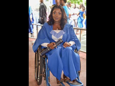 Despite her walking limitations and being a mother, Sashagaye Thomson is now a proud graduate of the Faculty of Education and Liberal Studies at the University of Technology. She says her friends and family were the backbone of her success.