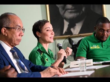 From left: Dr Horace Chang, general secretary of the Jamaica Labour Party (JLP) and minister of national security; Senator Kamina Johnson Smith, Jamaica's minister of foreign affairs and foreign trade; and Robert Morgan, minister of information; address th