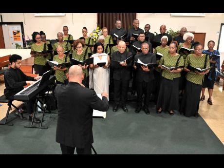 The National Chorale of Jamaica presented ‘Vivaldi’s Gloria’ featuring the works of Italian compser, Antonio Vivaldi, with accompaniment by pianist Stephen Shaw-Naar (far left), at the Hope United Church on Old Hope Road in KIngston,  last Sunday.