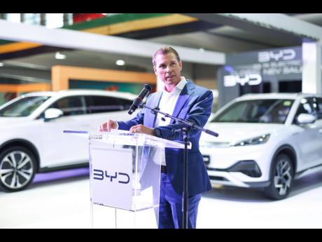 Adam Stewart, executive chairman, ATL Automotive Group, welcomes guests to the BYD VIP Launch to showcase the brand’s latest models ahead of the showroom’s official opening in 2024. Showrooms will be located in Kingston and Montego Bay.
