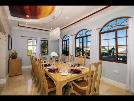 A dining room that draws your attention upward.