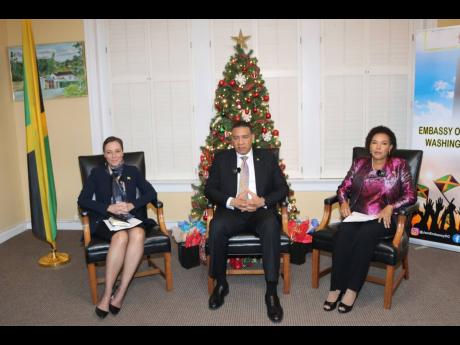 Senator Kamina Johnson Smith (left), minister of foreign affairs and foreign trade, with Prime Minister Andrew Holness and Audrey Marks, Jamaica's ambassador to the United States. 