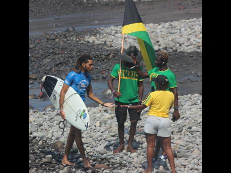 From left:  Elishama Beckford, Icah Wilmot, Javaun Brown, and Imani Wilmot will all be involved in the Jamaica Surfing Championship scheduled for Makka Beach in St Thomas today.