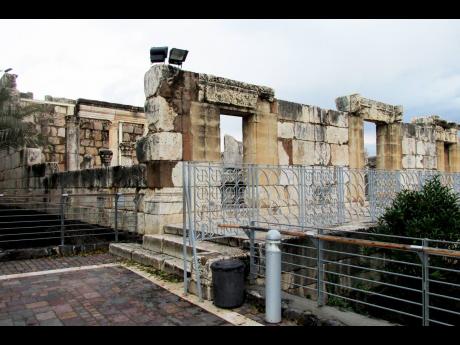 Part of the ruins of the late fourth-century ‘White Synagogue’ built on the remains of the ‘Synagogue of Jesus’ at Capharnaum in Israel/Palestine.