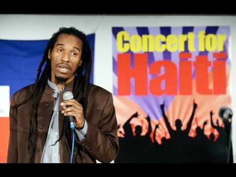 Benjamin Zephaniah speaks at the Concert For Haiti.