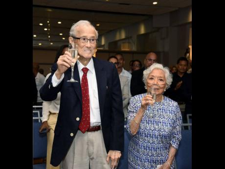 Cheers to 94 years on earth. Patriarch Karl Hendrickson and his wife Nel lift their glasses in celebration of Karl’s milestone during the National Bakery Company Limited’s unveiling event for the plant being built in Catherine Hall, St James. The unvei