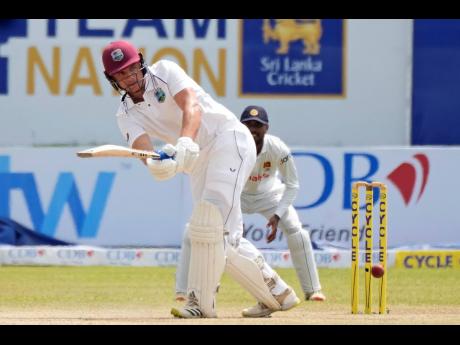 West Indies batsman Joshua Da Silva plays a shot during the day three of their first test cricket match against Sri Lanka in November 2021.