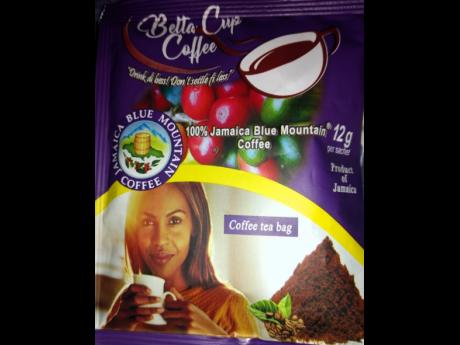A close-up view of the attractively designed  one-serving sachet of Betta Cup coffee.