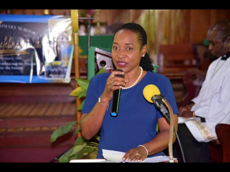 Marsha Smith, state minister in the Ministry of Education and Youth speaking at the church service to launch the 100th-anniversary celebrations of Grange Hill Primary School in Westmoreland. The service was held at the Holy Trinity Anglican Church at Sterl