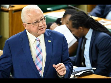 Delroy Chuck, minister of justice, addresses yesterday’s sitting of 
the House of Representatives. 
