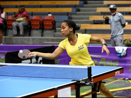 Tsenaye Lewis at the Women’s Table Tennis Championships inside the National Arena last year.