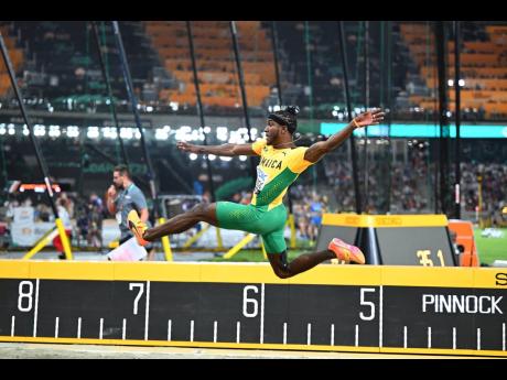 Jamaica’s Wayne Pinnock competing in the men’s long jump final at the 2023 World Athletics Championships inside the National Athletics Centre in Budapest, Hungary on August 24, 2023. 