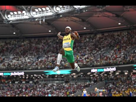 Jamaica’s Carey McLeod competing in the long jump final at the 2023 World Athletics Championships inside the National Athletics Centre in Budapest, Hungary on August 24, 2023. 