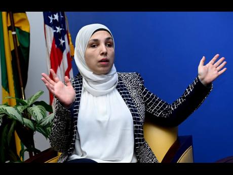 Sara Minkara, the United States’ special adviser for international disability rights gesticulates during an exclusive interview with The Gleaner at the US Embassy.