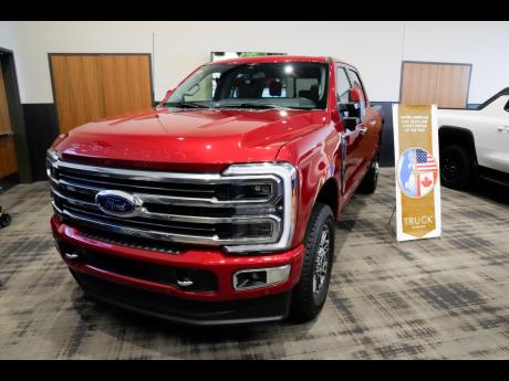 A Ford F250 Super Duty is displayed after winning the 2024 North American Truck of the Year in Pontiac, Mich.