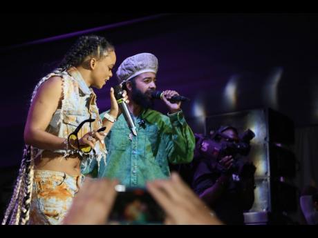 Protoje (right) performs with Lila Iké during the inaugural staging of the Lost in Time Festival in February 2023.  
