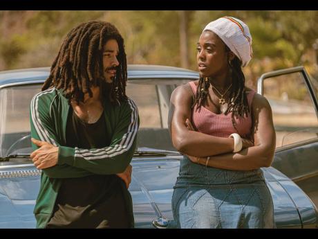 This image released by Paramount Pictures shows Kingsley Ben-Adir (left) and Lashana Lynch in ‘Bob Marley: One Love’.