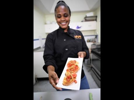 Chef Lesley James of ‘Lesley Cooks’ is pleased as punch with her crostini with tomato salsa and caramelised onions. 