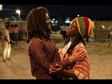 This image released by Paramount Pictures shows Kingsley Ben-Adir (left) and Lashana Lynch in ‘Bob Marley: One Love’.