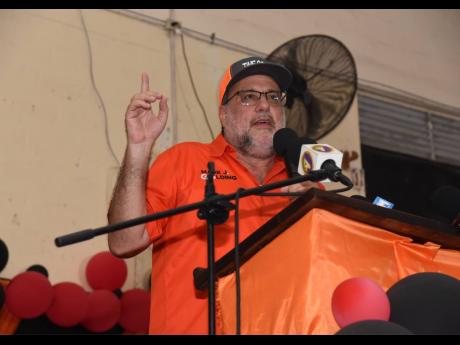 Leader of the Opposition Mark Golding addresses People's National Party meeting at Manning's School in Savanna-la-mar, Westmoreland 