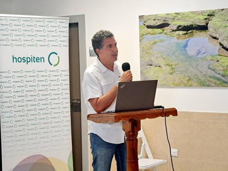 Vivian Gordon, project manager in charge of the Cornwall Regional Hospital restoration work, addressing a member’s meeting of the Montego Bay Chamber of Commerce and Industry at the Hospiten medical facility in Montego Bay, St James on Wednesday.