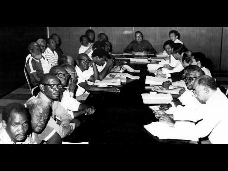 A meeting of the Joint Industrial Council in full swing in the 1990s. The Port of Kingston was the first industrial unit to install such a council in 1952.