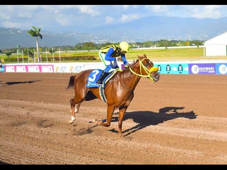 SENSATIONAL MOVE, ridden by Dane Dawkins, wins the second running of the Reggae Month Sprint over five furlongs straight, a three-year-old and upwards open allowance stakes at Caymanas Park on February 17.