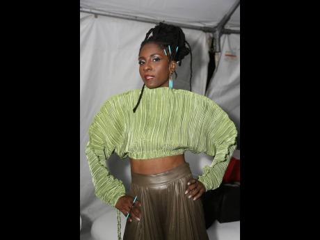 Stunning post-performance, Jah9 shows off her pieces from Style Phyle Global.