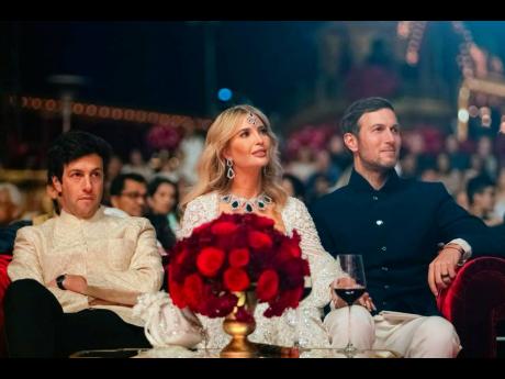 This photograph released by the Reliance group shows Ivanka Trump and husband Jared Kushner (right) attending a pre-wedding bash of billionaire industrialist Mukesh Ambani’s son Anant Ambani in Jamnagar, India, on Saturday, March 2.