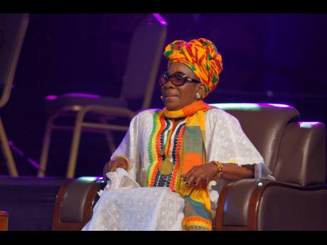A majestic looking Rita Marley participating in the International Women’s Forum ‘Music, An Instrument of Change’ panel discussion at the Montego Bay Convention Centre, St James, in 2013, when she was the recipient of the Leading Light Award from the 