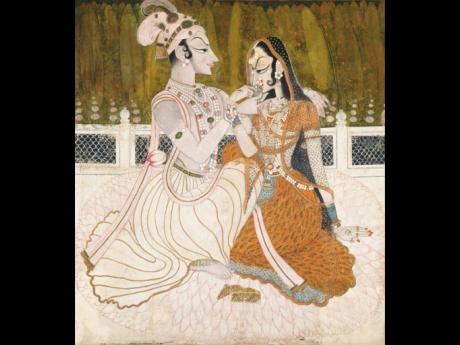 A painting of Krishna (left) and Radha