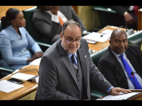 Opposition Leader Mark Golding makes his contribition to the 2024-2025 Budget Debate in the House of Representatives in Kingston yesterday.