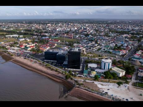 The delta of the Demerara River and Atlantic Coast, in Georgetown, Guyana, as seen on April 12, 2023.