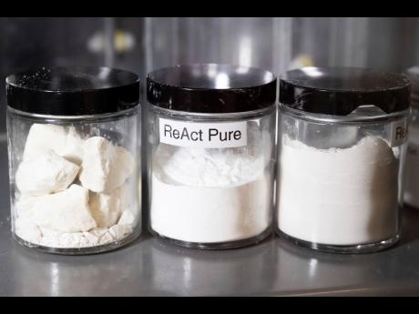ReAct Pure rests in a jar in the process lab at Fortera’s facility in San Jose, California, on Wednesday, April 10, 2024.