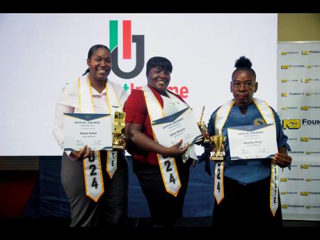 Special awards were presented to the top performers of the programme (from left) Alecia Green, Mitzie Stewart, and Dorothy Price.