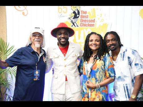All smiles and good vibes Tommy Cowan (left), CEO of Glory Music, producers of Fun In The Son and wife, gospel singer Carlene Davis (second right), with (from left) gospel singer Kevin Downswell and reggae-dancehall  artiste Christopher Martin.