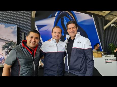 The Porsche Latin America team assembled: (Left to Right) Luis Santana Villanueva, Tobias Eninger (CEO), and Camilo San Martin.