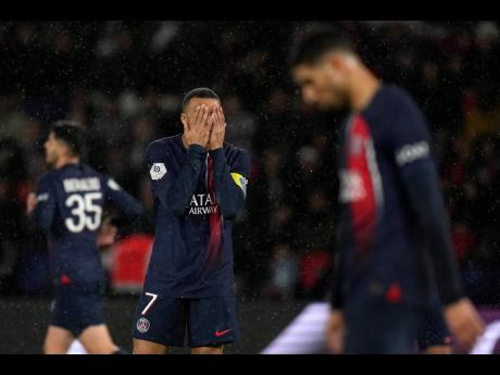 
PSG’s Kylian Mbappe reacts during the French League One football match against Le Havre at the Parc des Princes in Paris yesterday.