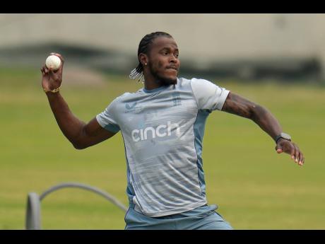 England’s Jofra Archer participates in a training session ahead of their second T20 cricket match against Bangladesh in Dhaka, Bangladesh, on March 11, 2023. 